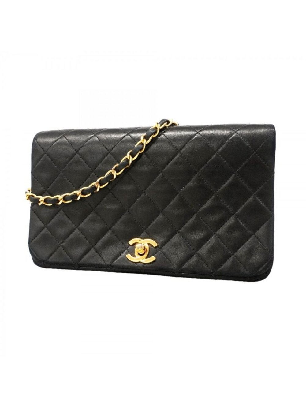 Chanel Shoulder Bag Quilted Lambskin Black Gold